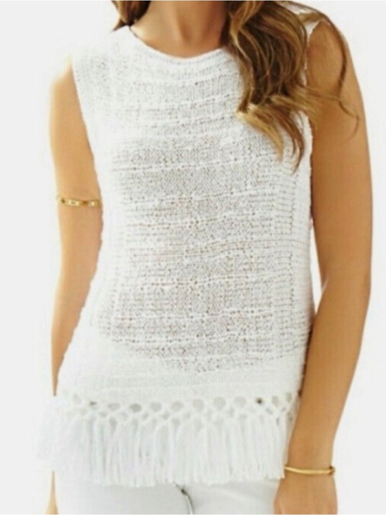 Lilly Pulitzer Tops - Lilly Pulitzer Luca Sleeveless Fringe Hem Sweater - Size M - Resort White